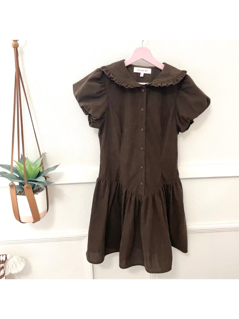 Lisa Says Gah Nellie Dress in Brown Size S Peter Pan Collar - Picture 3 of 8